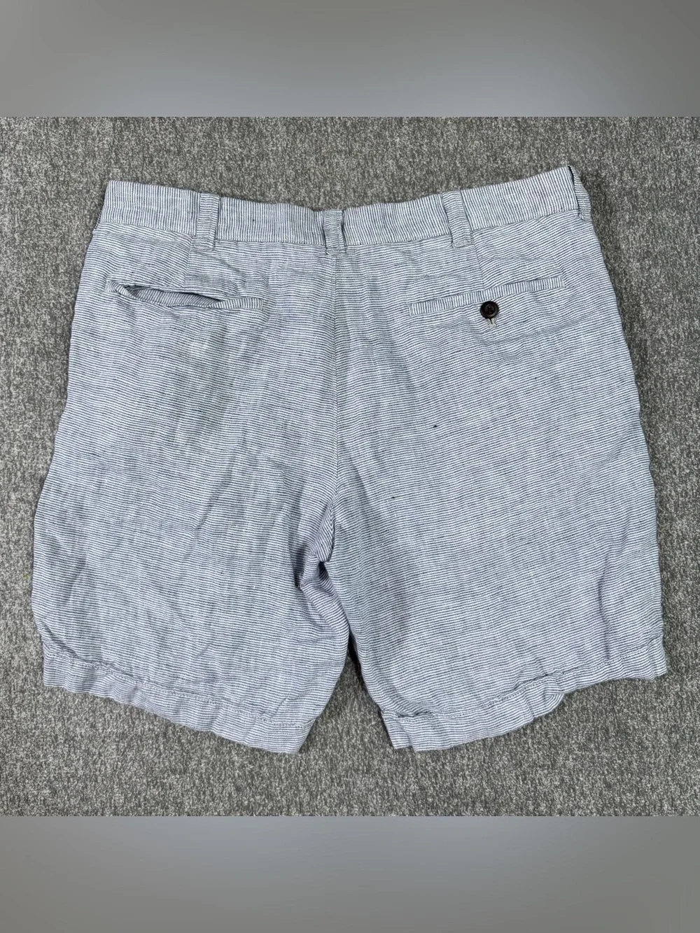 J.Crew Men’s 33 Shorts 9” Inseam 100% Linen Blue White Stripe Chino Casual Flat